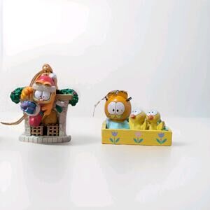 Paws 20 Years of Garfield Ornament 1996 Fireplace & 1980s Garfield With Chicks